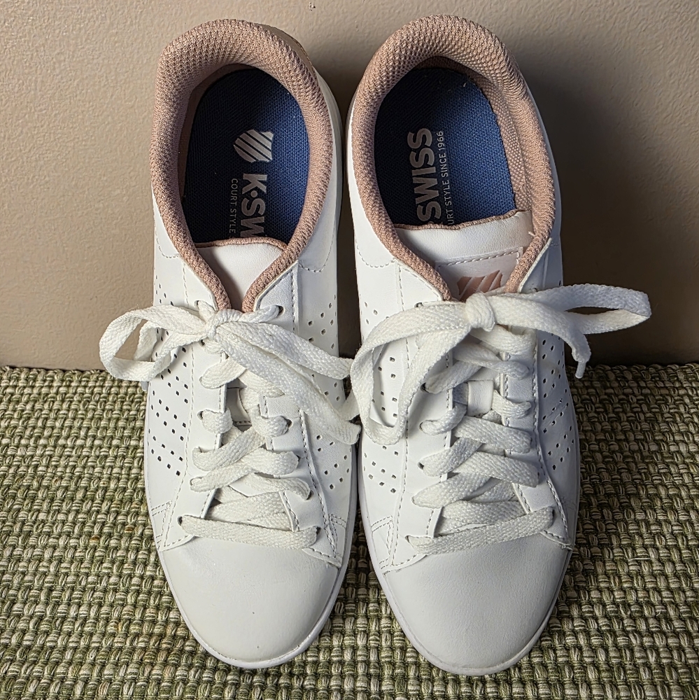 K-Swiss Women's White Leather Low Court Sneaker Shoes